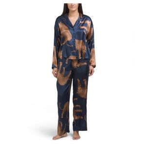 LINEA DONATELLA 2pc Navy Blue Colter Big Cat Pajama Set Women’s Size Medium